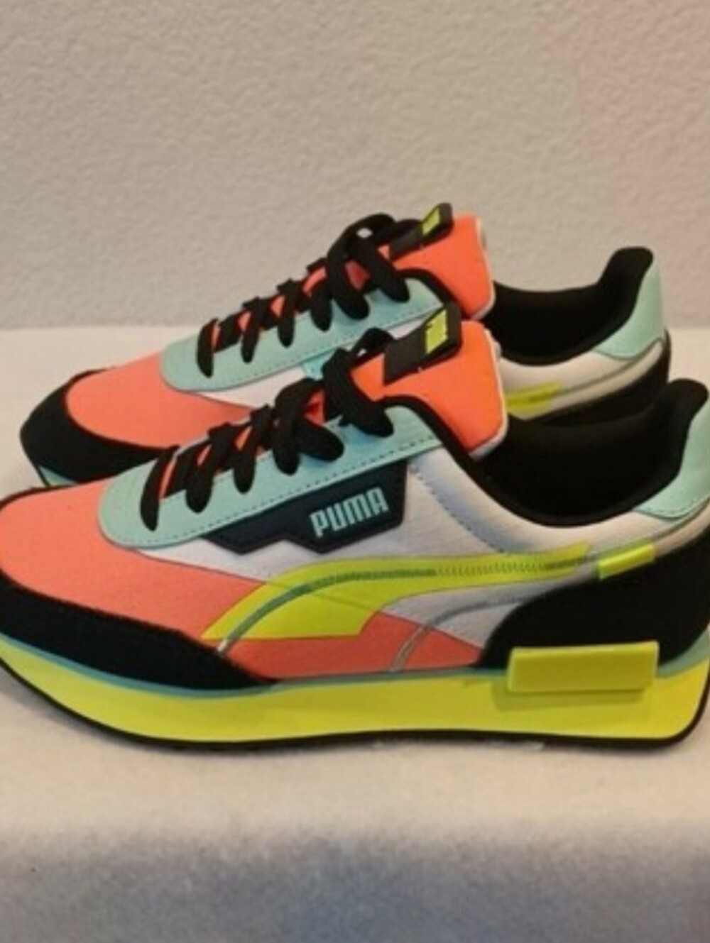 NWB .Puma Coral, Mint & Neon Yellow Retro Running Sneakers